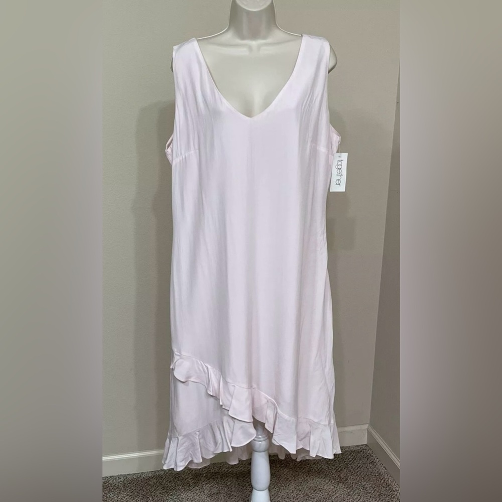 Together Women’s Light Pink V-Neck Sleeveless MIDI A-Line Summer Dress s 16